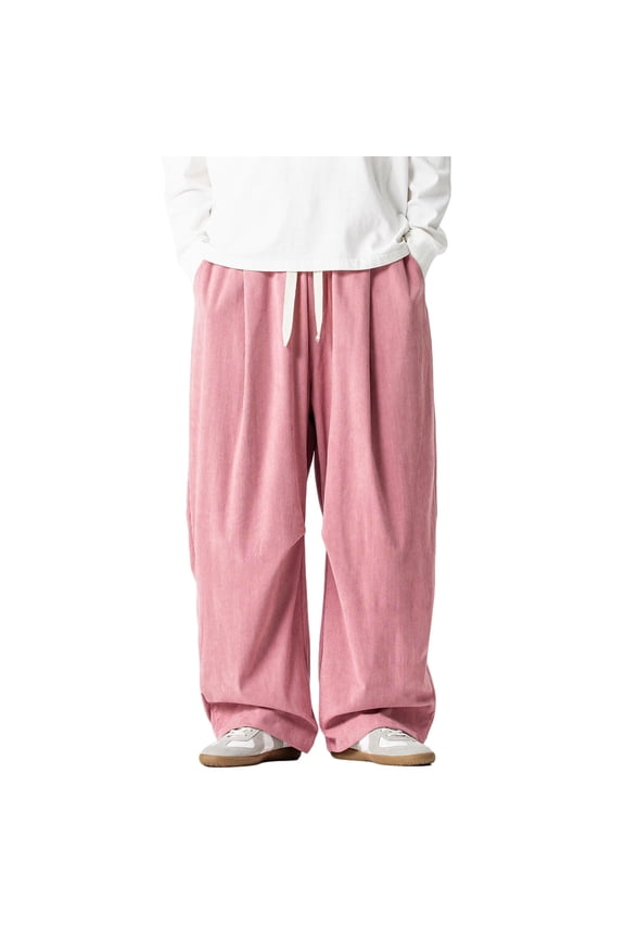 Men's Paratrooper Style Cargo Pants Wide Leg Fit with Adjustable Drawstring Waist and Large Side Pockets Utility Trousers,L,Pink