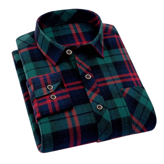 Yaoyar Men's Plaid Button Down Collared Shirt, Long Sleeve Casual Lapel Top with Classic Checkered Pattern, Versatile for Daily Outings and Layered Looks