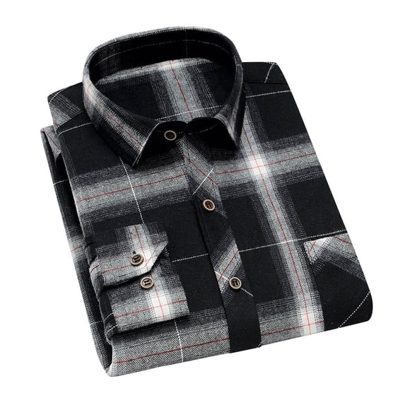Yaoyar Men's Plaid Button Down Collared Shirt, Long Sleeve Casual Lapel Top with Classic Checkered Pattern, Versatile for Daily Outings and Layered Looks