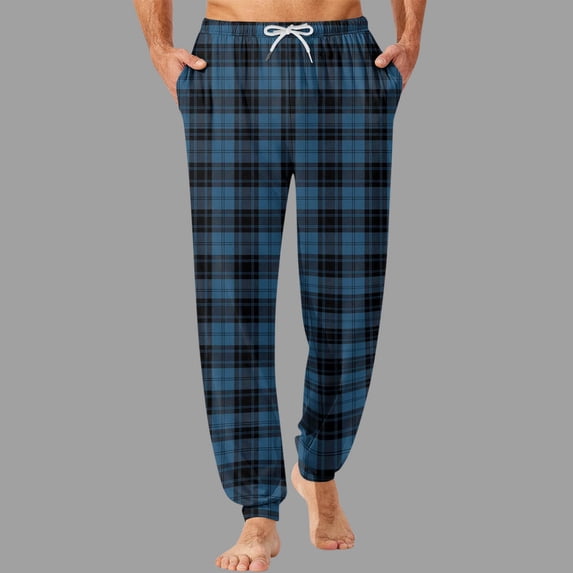 Yaoyar Men's Plaid Drawstring Elastic Waist Pajama Pants, Tapered Cuffed Lounge Bottoms with Side Pockets for Modern Home Style