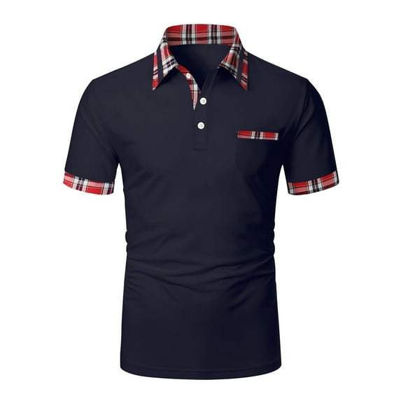 Yaoyar Men's Polo Shirts Short Sleeve Polo Casual Contrast Color Splice T-Shirt Casual Tops Short Sleeve Turndown Collar Blouse Shirt Navy,2XL