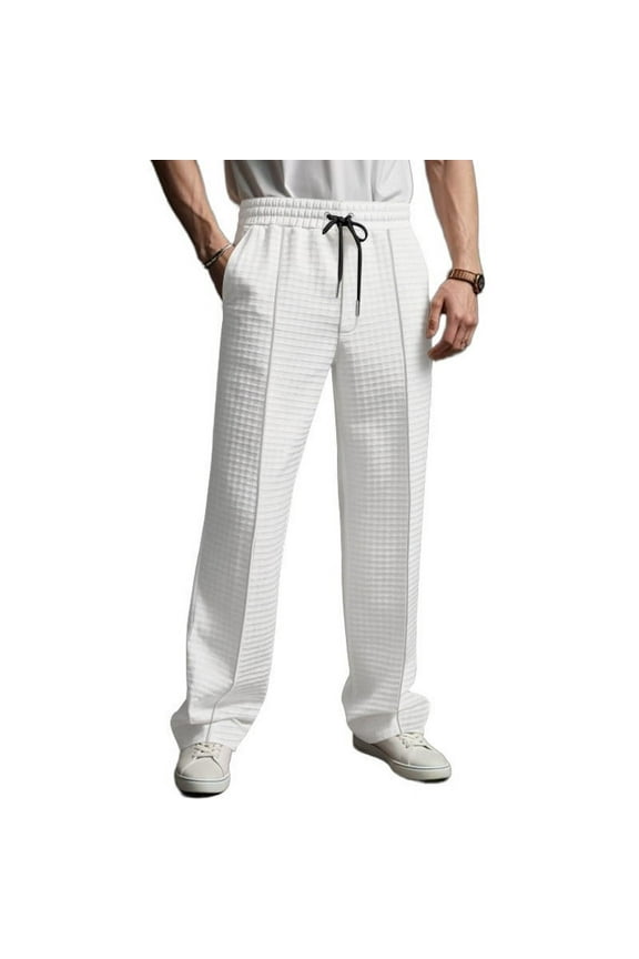 Men's Quick-Dry Beach Pants Solid Color Straight Leg with Side Pockets Lightweight Fabric for Swimming Gym Fitness Long Pants,L,White