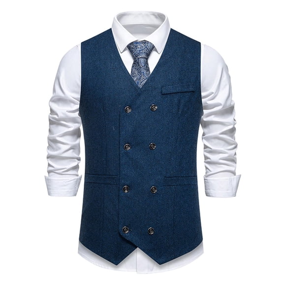 Yaoyar Men's Retro Waistcoat, Medieval Herringbone Pattern, Single Breasted With Pockets, V Neck Suit Vest, Casual Formal Activewear, Daily Wear Sleeveless Tops,Blue,L