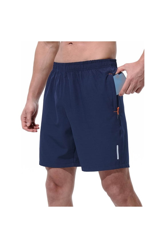 Men's Running Athletic Shorts Quick Dry Solid Casual Sport Breathable Zipper Shorts with Pockets