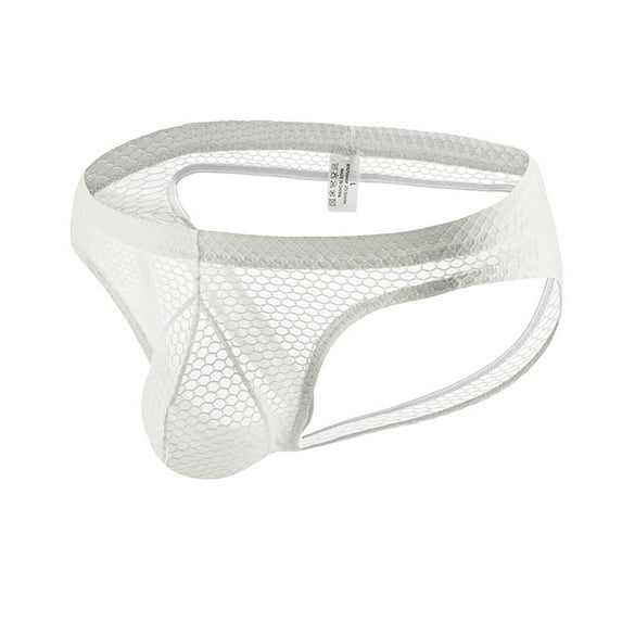 Yaoyar Men's Sexy Panties Jockstrap Breathable Underwear Mesh Jock Strap Bikini Briefs Pouch See through Fishnet Underpants White 2XL
