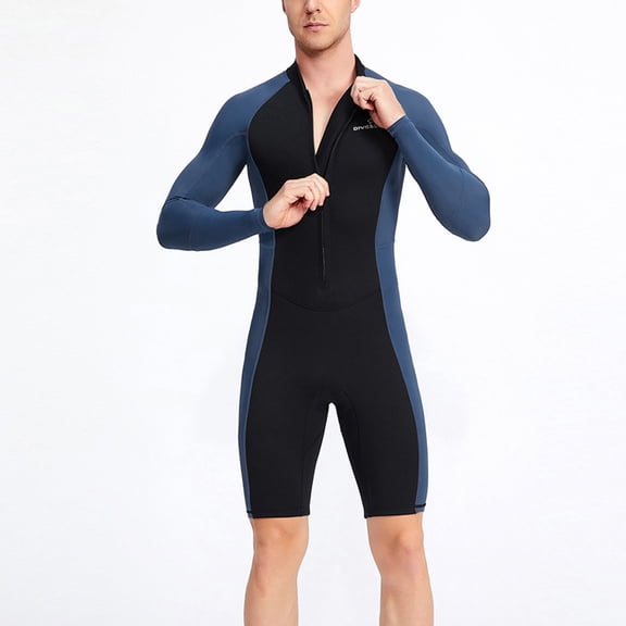 Yaoyar Men's Shorty Wetsuits 1.5mm Premium Neoprene Front Zip Long Sleeve Dive Skin UV Protection Bathing Suit