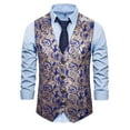 thumbnail image 1 of Yaoyar Men's Silk Printed Waistcoat Tie Set V-neck Regular Fit Casual Formal Vest Suit Fitted Button Suit Vest Dark Blue XL, 1 of 4