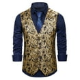 thumbnail image 1 of Yaoyar Men's Silk Printed Waistcoat Tie Set V-neck Regular Fit Casual Formal Vest Suit Fitted Button Suit Vest Gold L, 1 of 7