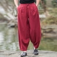 thumbnail image 1 of Yaoyar Men's Solid Casual Pants Drop Crotch Harem Fit Wide Leg with Pockets Lightweight for Lounge Beach Trousers,XL,Wine, 1 of 5