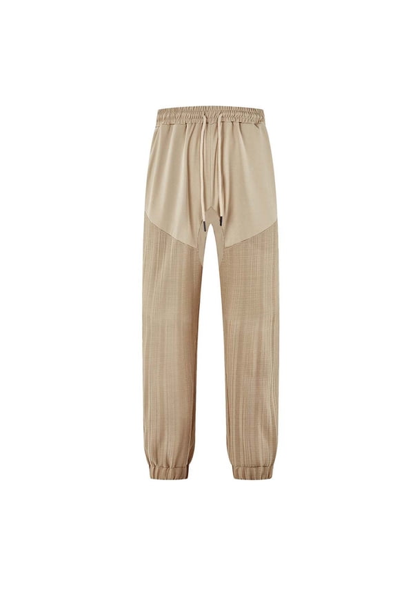 Men's Solid Casual Pockets Outdoor Straight Type Fitness Pants Cargo Pants Contrast Panel Patchwork Multi-Pocket Design Outdoor Work Pants,L,Khaki