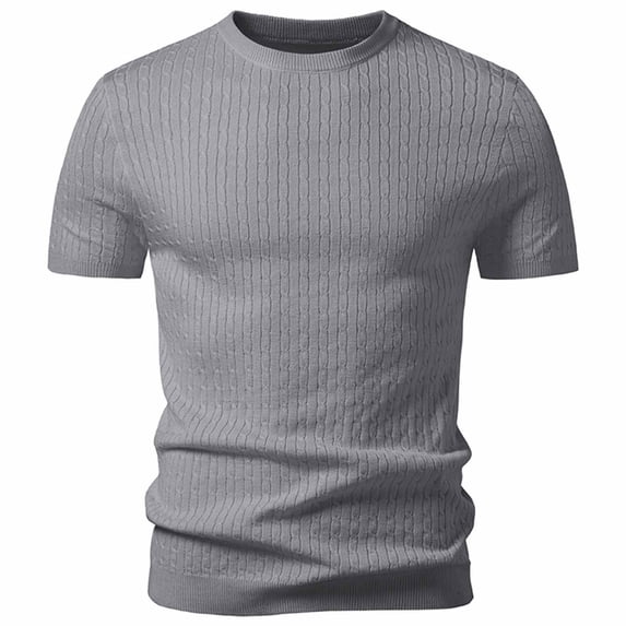 Yaoyar Men's Solid Casual Vintage Cable Knit Short Sleeve Sweater Simple Crew Neck Soft Breathable Top