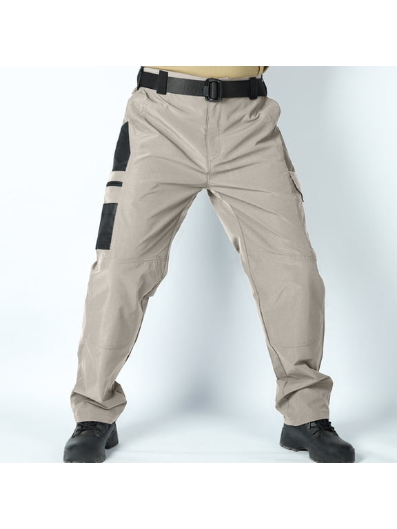 Men's Solid Color All Weather Tactical Training Pants Waterproof Windproof Multi Functional Design for Outdoor Adventure Trousers,S,Khaki
