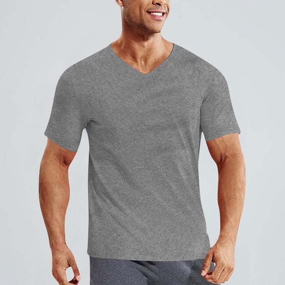 Yaoyar Men's Solid Color Athletic Compression Short Sleeve V-Neck Training Shirt, Stretch Performance Top, Workout Fitness Tee, Gym Activewear