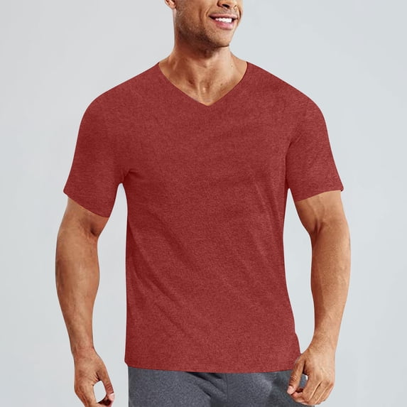 Yaoyar Men's Solid Color Athletic Compression Short Sleeve V-Neck Training Shirt, Stretch Performance Top, Workout Fitness Tee, Gym Activewear