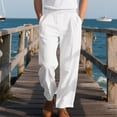 thumbnail image 1 of Yaoyar Men's Solid Color Beach Casual Pants with Elastic Drawstring Waist Wide Leg Fit and Side Pockets for Summer Wear Long Pants,XXL,White, 1 of 7
