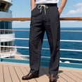 thumbnail image 1 of Yaoyar Men's Solid Color Breathable Beach Casual Pants with Elastic Drawstring Waist Wide Leg Fit and Side Pockets Long Pants,L,Black, 1 of 7