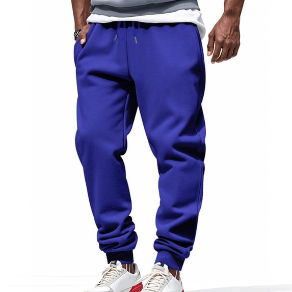 Yaoyar Men's Solid Color Breathable Jogging Training Athletic Sweatpants Drawstring Waist with Pockets Stretch Fabric Elastic Cuff Trousers,M,Blue