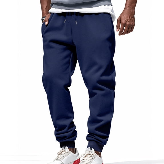 Yaoyar Men's Solid Color Breathable Jogging Training Athletic Sweatpants Drawstring Waist with Pockets Stretch Fabric Elastic Cuff Trousers,XXXL,Navy