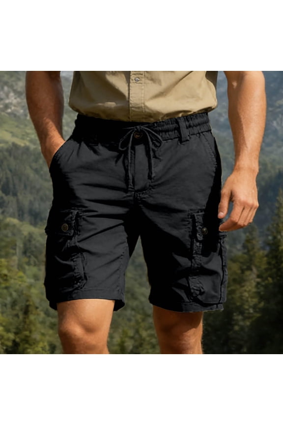 Men's Solid Color Button Front Cargo Pants Relaxed Fit Utility Pocket Casual Work Trousers