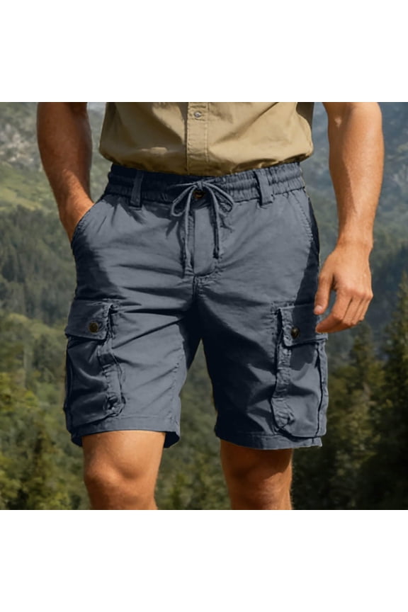 Men's Solid Color Button Front Cargo Pants Relaxed Fit Utility Pocket Casual Work Trousers