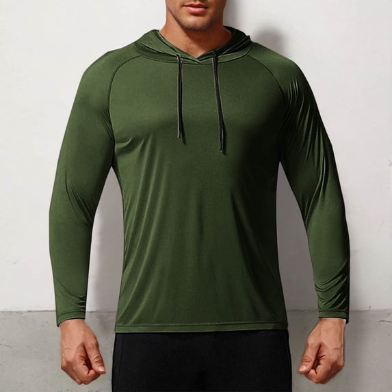 Yaoyar Men's Solid Color Casual Sporty Fitness Sun-Protective Raglan Sleeve Long Sleeve Hooded Top Breathable Activewear Versatile Daily Wear Hoodie