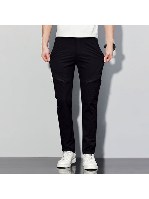 Men's Solid Color Cooling Fabric Quick Dry Trousers Lightweight Breathable Material for Summer Sports and Casual Wear Long Pants,30,Black