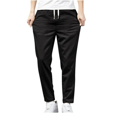 Yaoyar Men's Solid Color Cotton and Linen Pocket Drawstring Casual Youth Versatile Sports Pants(Black,M)
