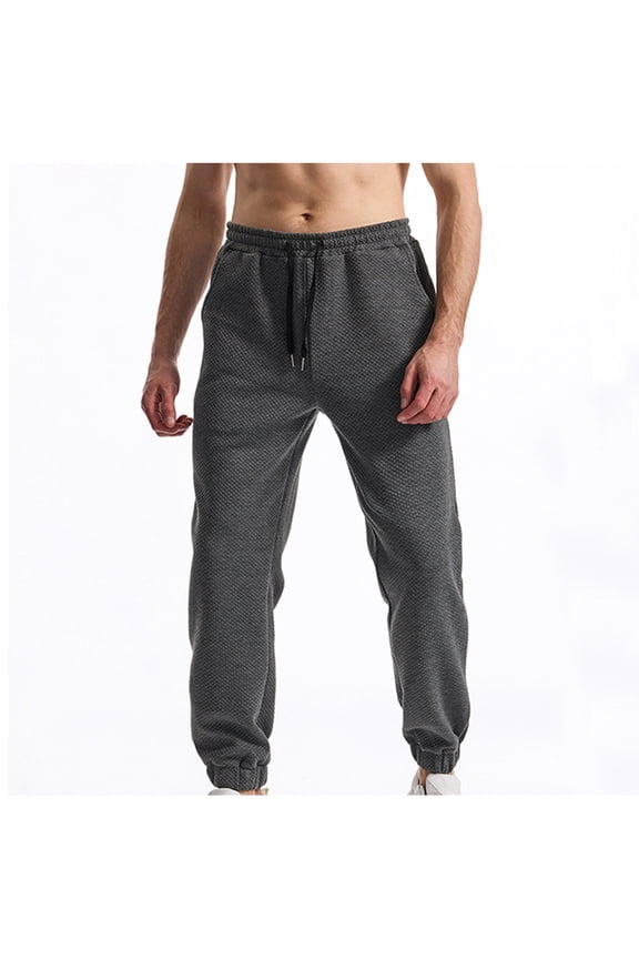 Men's Solid Color Diamond Pattern Athletic Bottoms with Elastic Waistband and Tapered Ankle for Casual Activities Straight Long Pants,M,Dark Gray