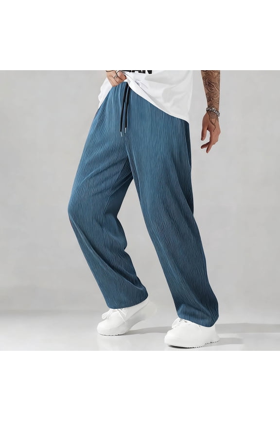 Men's Solid Color Elastic Breathable Wrinkle Straight Leg Hip-hop Pants