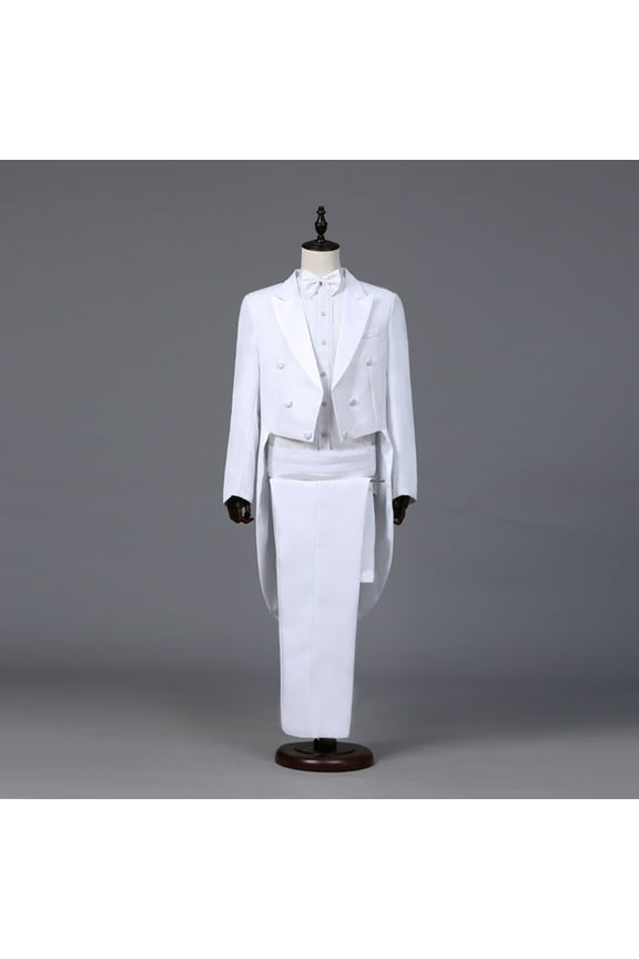 Men's Solid Color Jacket Tailcoat Wedding Suit 4 Pieces Groom Tuxedos Party Dinner Suits White XL