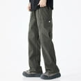 thumbnail image 1 of Yaoyar Men's Solid Color Loose Technical Cargo Trousers with Drawstring Pockets Utility Design Functional Long Pants,XXL,Army Green, 1 of 7