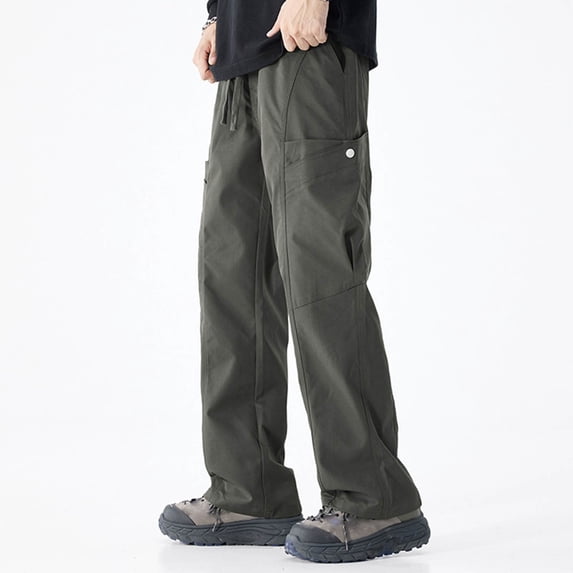 Yaoyar Men's Solid Color Loose Technical Cargo Trousers with Drawstring Pockets Utility Design Functional Long Pants,XXL,Army Green
