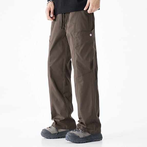 Yaoyar Men's Solid Color Loose Technical Cargo Trousers with Drawstring Pockets Utility Design Functional Long Pants,XXXL,Coffee