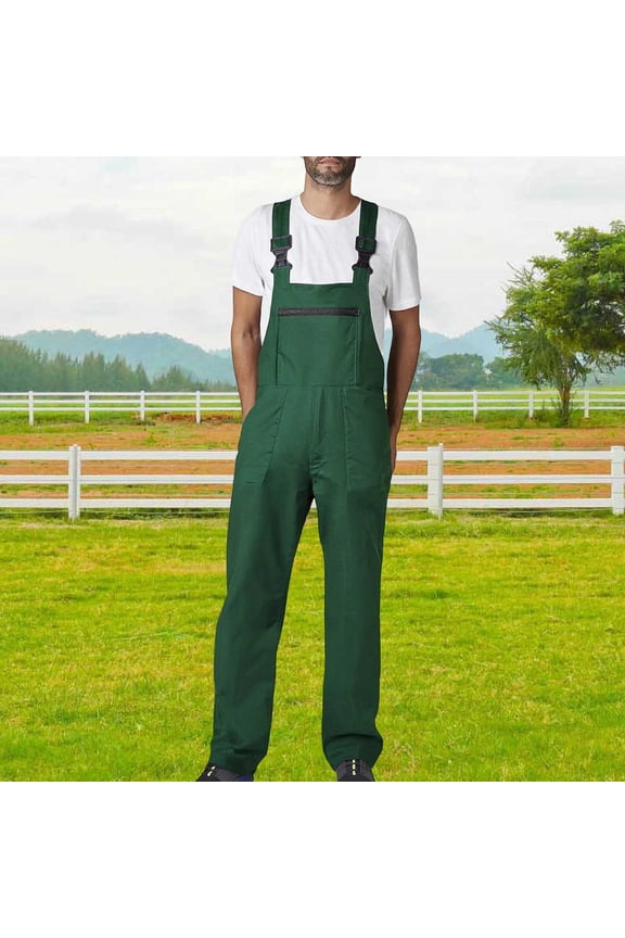 Men's Solid Color Multi Pocket Utility Overalls with Suspenders Durable Workwear Design for Labor and Service Duty Overalls,XL,Green