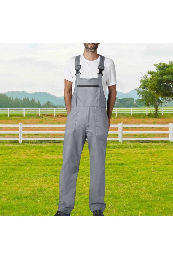 Men's Solid Color Multi Pocket Utility Overalls with Suspenders Durable Workwear Design for Labor and Service Duty Overalls,XXL,Gray