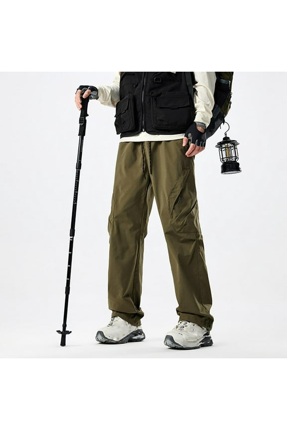 Men's Solid Color Outdoor Hiking Pants Casual Athletic Workwear Style with Multiple Pockets for Mountain Climbing Trousers,XXL,Green