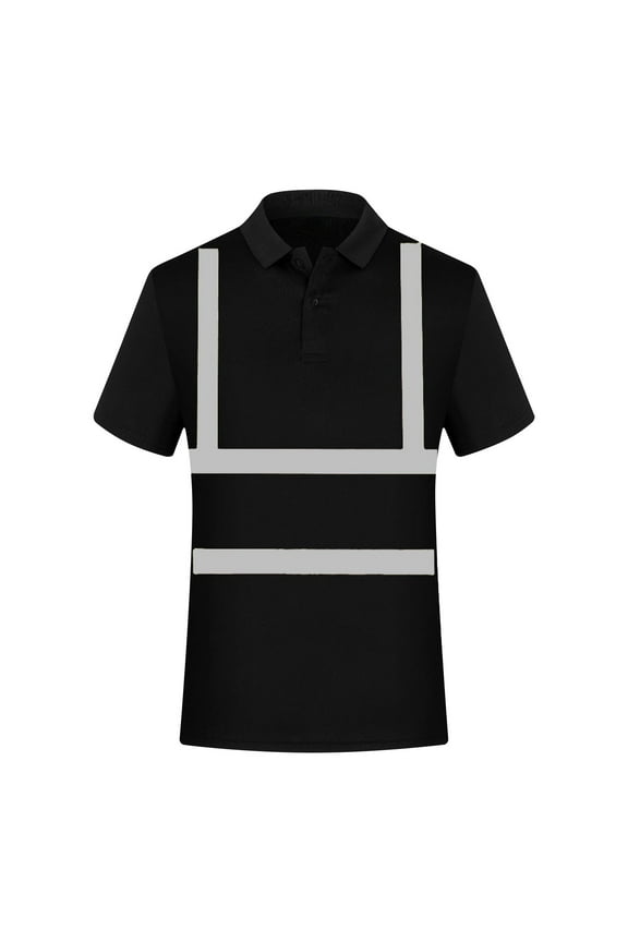 Men's Solid Color Reflective Safety Shirts Short Sleeve Lightweight Breathable Button Easy Short Sleeved Lapel Shirt High Visibility Construction Work Shirts,Black,3XL