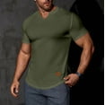 thumbnail image 1 of Yaoyar Men's Solid Color Ribbed Short Sleeve V-Neck Top Versatile Daily Wear Comfortable Active Tee Shirts, 1 of 8