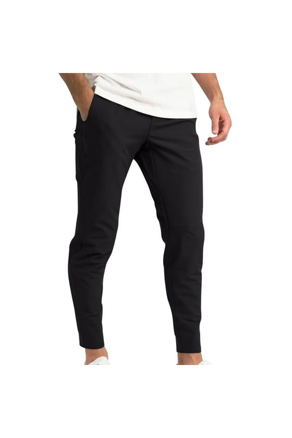 Men's Solid Color Stretch Slim Fit Casual Pants Tapered Ankle Design Breathable Fabric for Modern Street Style Long Trousers,XL,Black