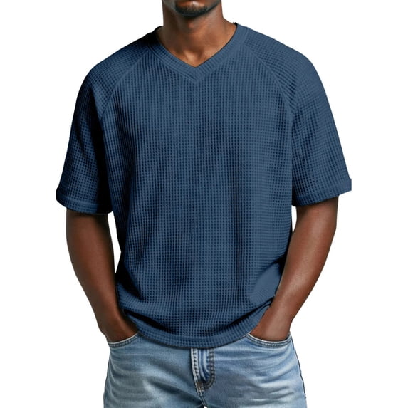 Yaoyar Men's Solid Color Vneck Short Sleeve Tshirt Street Style Loose Fit Plus Size Tshirt