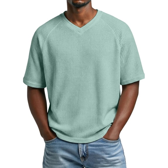 Yaoyar Men's Solid Color Vneck Short Sleeve Tshirt Street Style Loose Fit Plus Size Tshirt