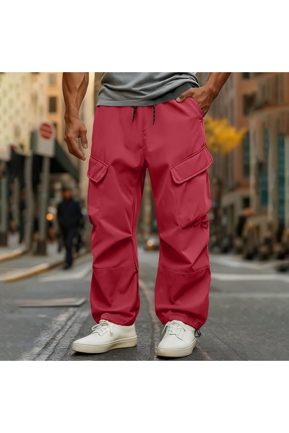 Men's Solid Color Work Pants Outdoor Windproof Water Resistant Design for Hiking and Mountain Climbing Activities Long Trousers,XXXL,Red