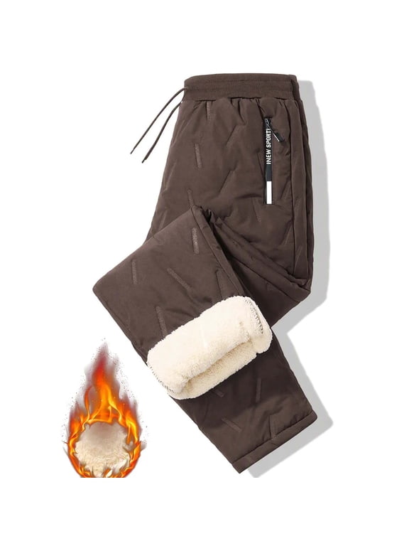 Men's Solid Elastic Waist Drawstring Sherpa Lined Pants, Warm Long Trousers for Winter Cold Weather Comfort