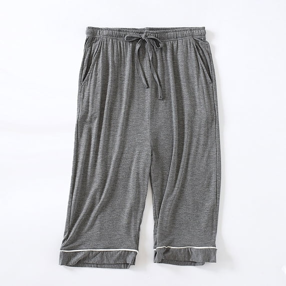 Yaoyar Men's Solid Sleep Cropped Pants Thin Home Lounge Pajama Shorts Soft Breathable Lightweight Bottoms