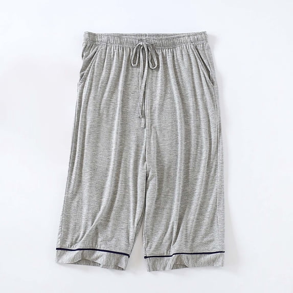 Yaoyar Men's Solid Sleep Cropped Pants Thin Home Lounge Pajama Shorts Soft Breathable Lightweight Bottoms