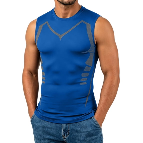 Yaoyar Men's Solid Sleeveless Crew Neck Stretch Top, Slim Fit Gym Base Layer Shirt for Workout Wear