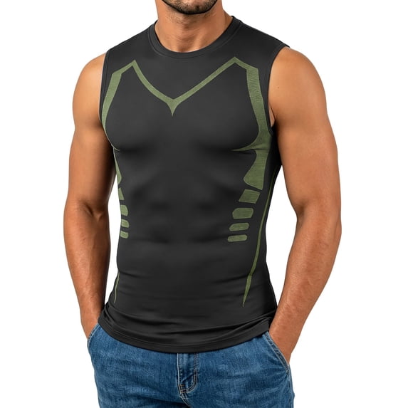 Yaoyar Men's Solid Sleeveless Crew Neck Stretch Top, Slim Fit Gym Base Layer Shirt for Workout Wear