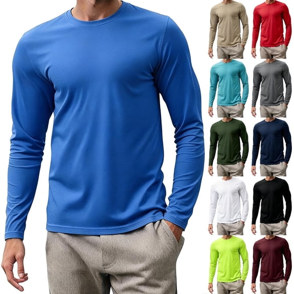 Yaoyar Men's Solid Sport Mesh Crew Neck Long Sleeve Pullover Top, Breathable Lightweight Quick Dry Athletic Tee for Gym Workout