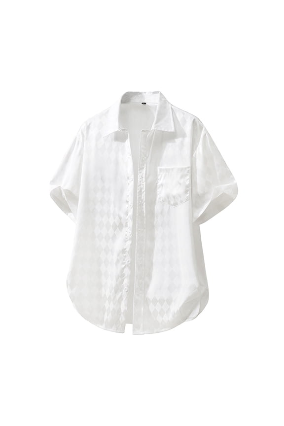 Men's Sparkle Sequins Shirts Disco Nightclub Shirt Short Sleeve Button Down Metallic Shirt Party Tops