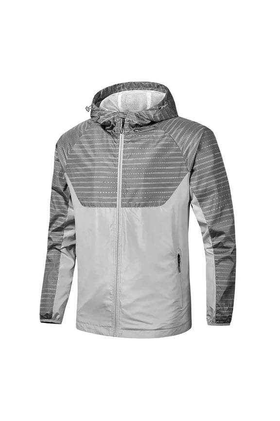 Men's Spring And Autumn Thin Lightweight Windproof Jacket Casual Zip Up Jackets With Hooded Gray 3XL